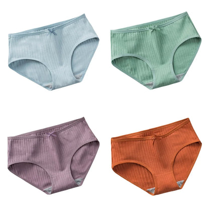4Pcs/Set Women Cotton Panties Low Waist Briefs Breathable Comfort Underwear Sexy Lingerie Solid Color Underpants Intimates M-XL