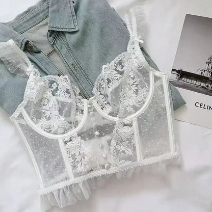 Fashion Comfortable Lace Lingerie with Steel Ring Wrapped Chest Top Bra and Panty Set Sexy Intimates Supply Underwire Female