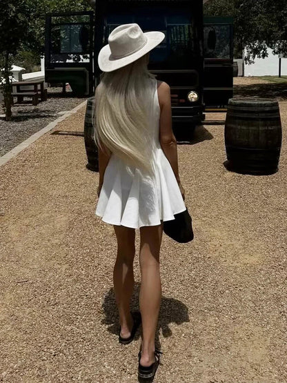 Foridol Bowknot Pleated Short Dress for Women O Neck Sleeveless Tank Mini Party Dresses Summer Spring 2025 New in Casual Vestido