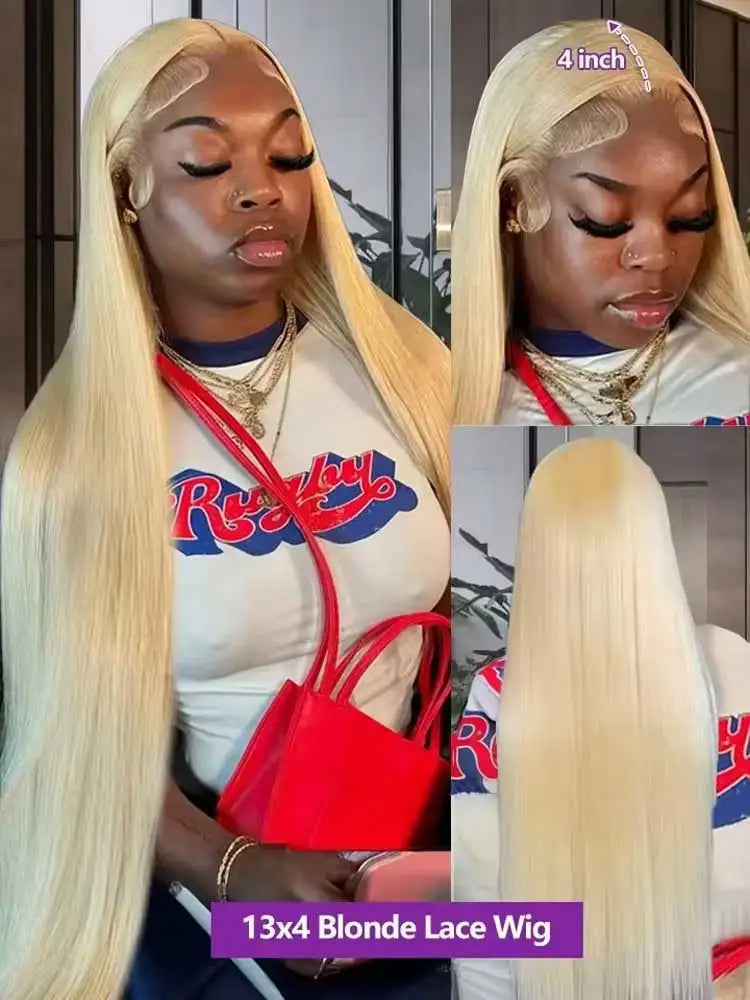 Silky 613 Blonde Bone Straight Human Hair Wig Dual 13x4&amp;13x6 Invisible HD Lace Super Long Lengths