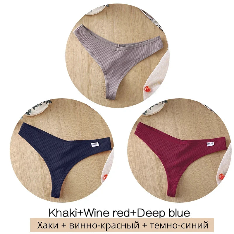 3-Piece Cotton G-String Thongs for Women – Breathable Low-Rise Panties