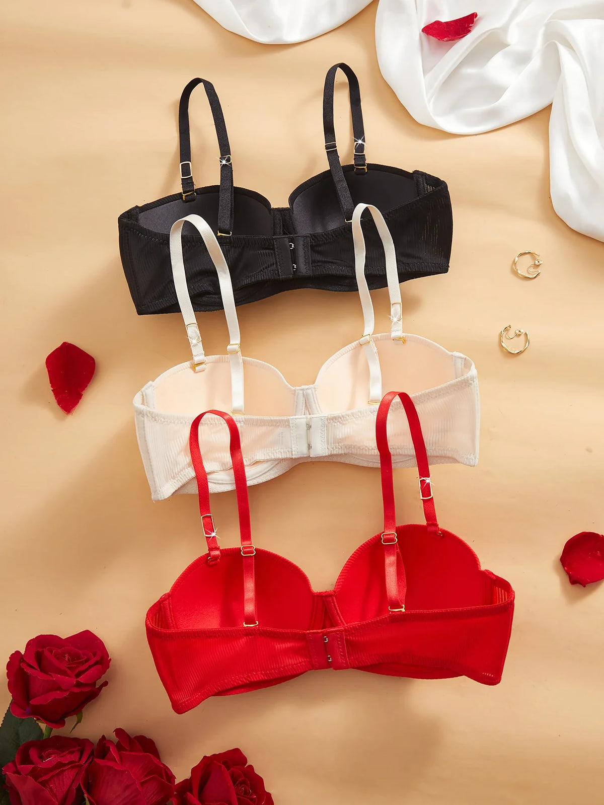 3Pcs Half-Cup Elegant Ribbed Women&