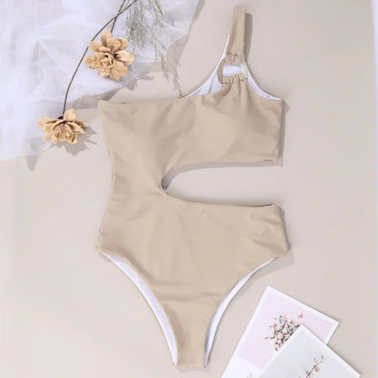 2026 One Shoulder Swimwear Women Solid Color Hollow Out One Piece Swimsuit Summer Beach Bathing Suit Backless Bodysuit Monokini