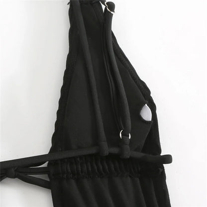 Sexy Backless One Piece Swimsuit Woman 2026 String Texture Swimwear Hollow Out Monokini High Cut Bathing Suit Deep V Neck Bather