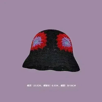 Handmade Knitted Bucket Hat - Cotton Boho Print - All-Season Stretchy Fit