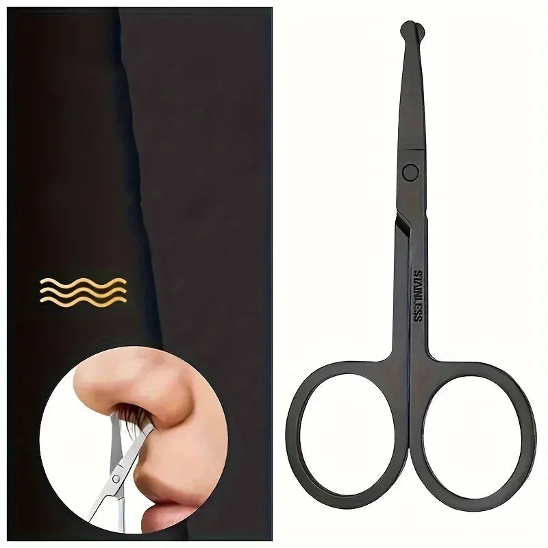 Black Round Head Nose Hair Trimmer, Stainless Steel Safety Nose Trimmer for Men &amp; Women