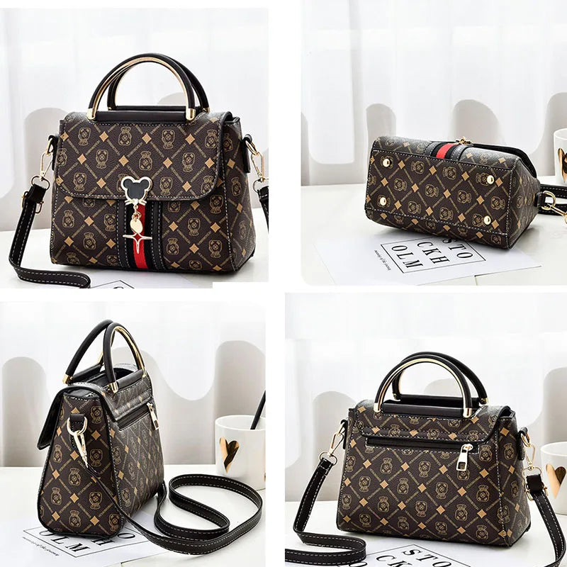 Monogram Print PU Leather Shoulder Bag For Women With Single Strap Casual Tote Bag - Versatile Everyday Accessory