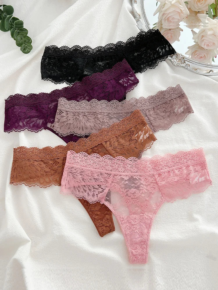 5-Piece Lace Thong Set – Low-Rise Sexy Briefs for Women