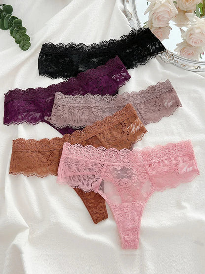 5-Piece Lace Thong Set – Low-Rise Sexy Briefs for Women