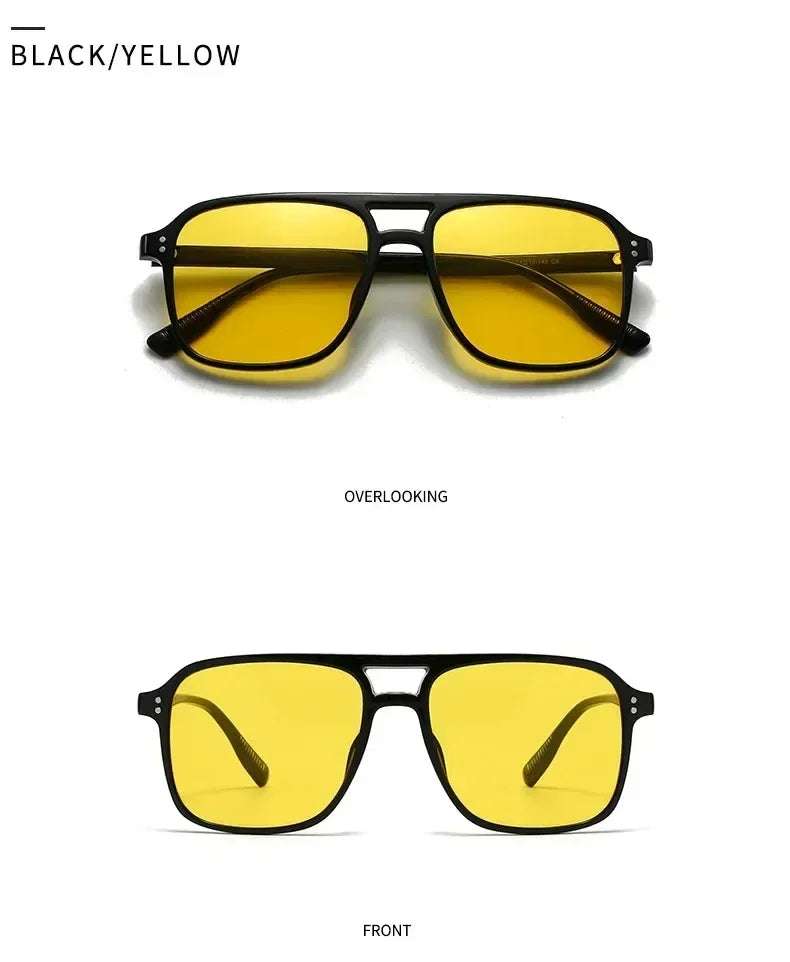 SO&amp;EI Fashion Double Bridges Square Rivets Women Sunglasses Retro Men Gradient Shades UV400 Sun Glasses