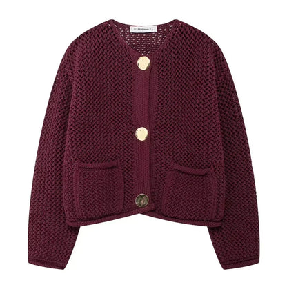 HXAO Knitted Sweater Cardigan For Women Autumn Long Sleeve Cropped Cardigans Ladies Outerwears Winter Button Knit Sweater