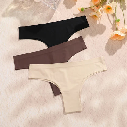 3-Piece Seamless Brazilian Panties Set – Ultra-Thin Ice Silk Underwear
