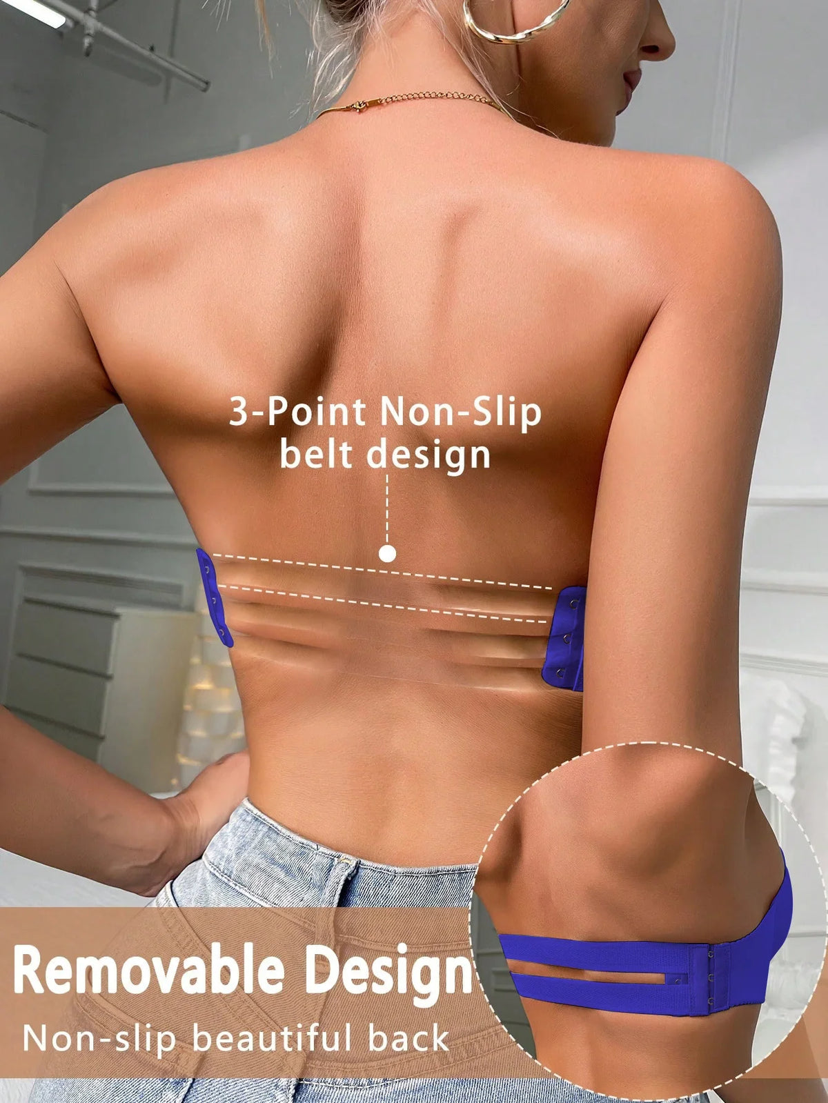 Blue strapless half cup gathering and lifting bra seamless invisible strapless sexy party women&
