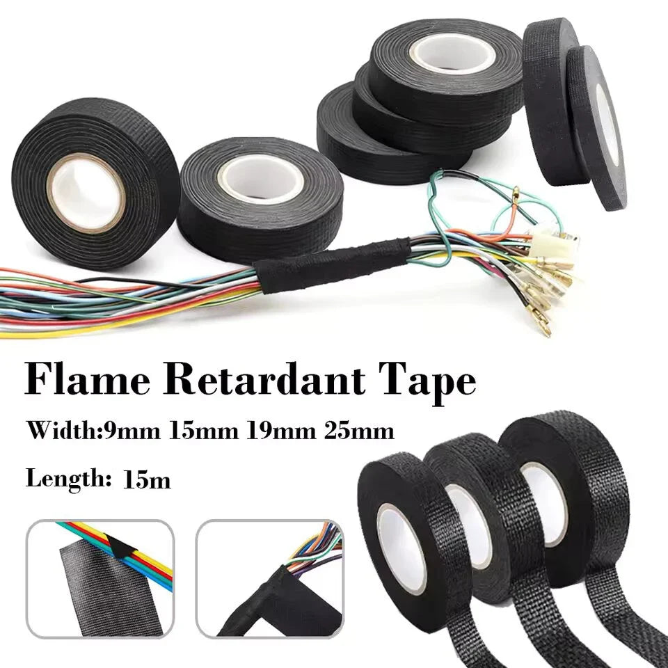 15 Meter Heat-resistant Flame Retardant Tape Coroplast Adhesive Cloth Tape For Car Cable Harness Wiring Loom Protection
