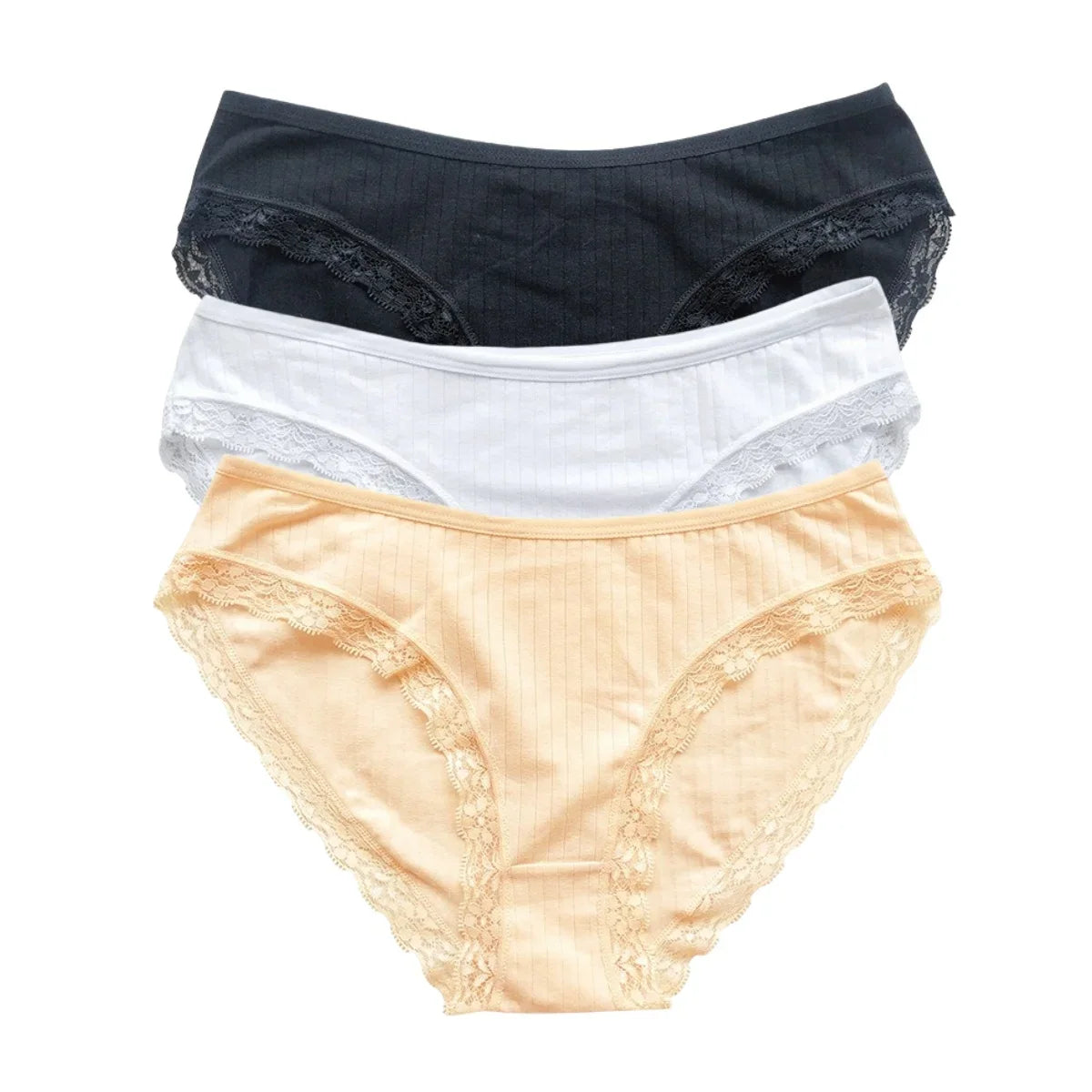 3Pcs/Set Cotton Panties Women Lace Trim Briefs Female Underpants Solid Color Soft Underwear Sexy Lingerie Intimates M-XL