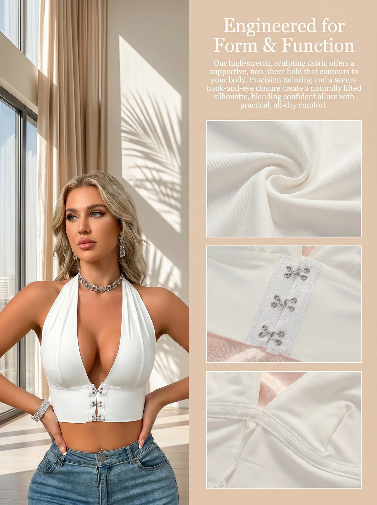 White Halter Corset Top Full cup women&