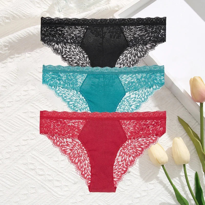 Premium Seamless Lace Briefs for Women – 3-Piece Set
