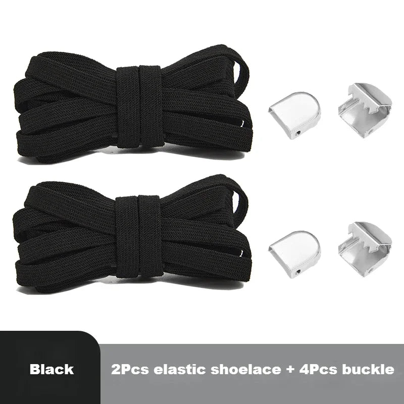 1 Pair Flat Elastic No-Tie Shoe Laces for Sneakers Tennis Shoes Quick Clip-On Shoelaces Accessories for Kids &amp; Adults