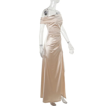 Elegant Satin Solid Color Off-Shoulder Women&