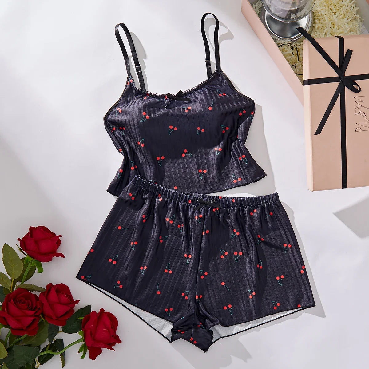 Ladies Sleepwear Set Strap Top And Short Pants Home Clothes Comfortable Soft Material Women&
