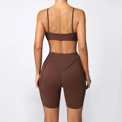 2-Piece Yoga Set – Open Back Sports Bra &amp; High Waist Shorts