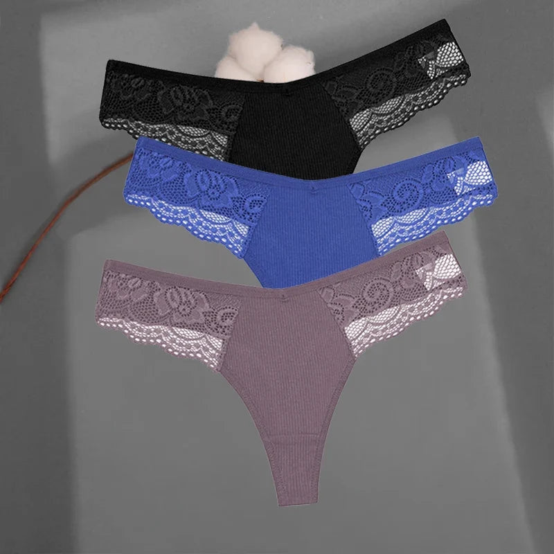 Soft Cotton Thong Panties Set — Lace G-String Underwear for Women