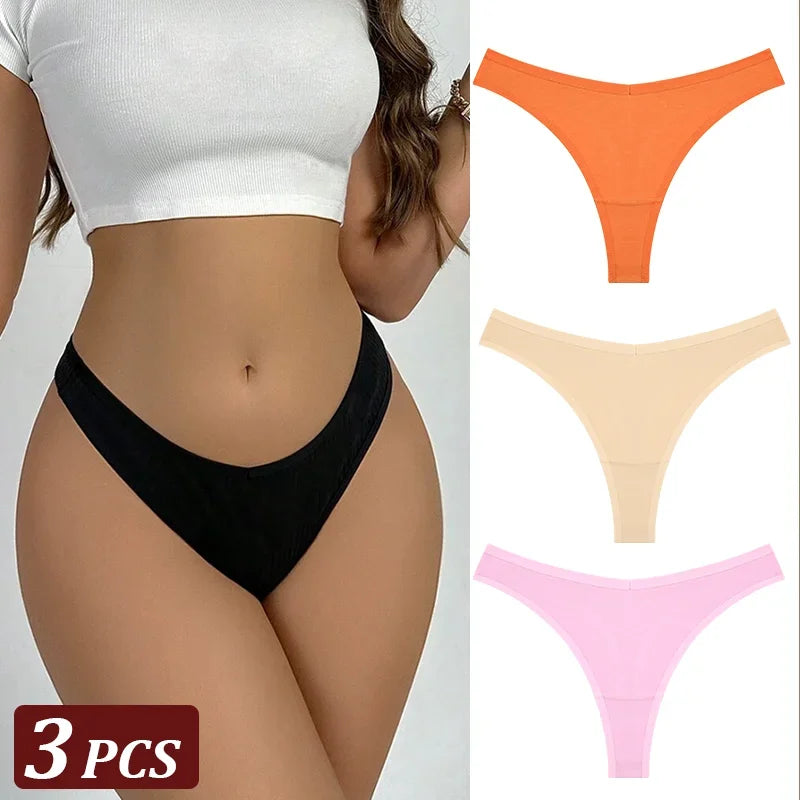 3-Piece Seamless Thong Panty Set – Soft Cotton Women&