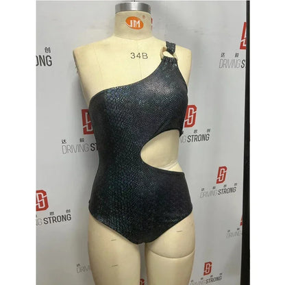 2026 One Shoulder Swimwear Women Solid Color Hollow Out One Piece Swimsuit Summer Beach Bathing Suit Backless Bodysuit Monokini