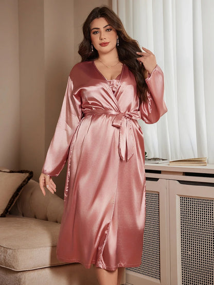 Noble and elegant solid color fashionable Robe autumn and winter Plus Size women&
