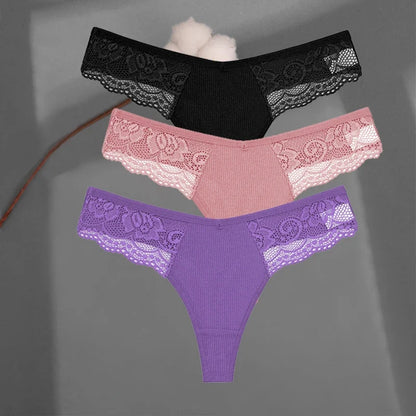 Soft Cotton Thong Panties Set — Lace G-String Underwear for Women