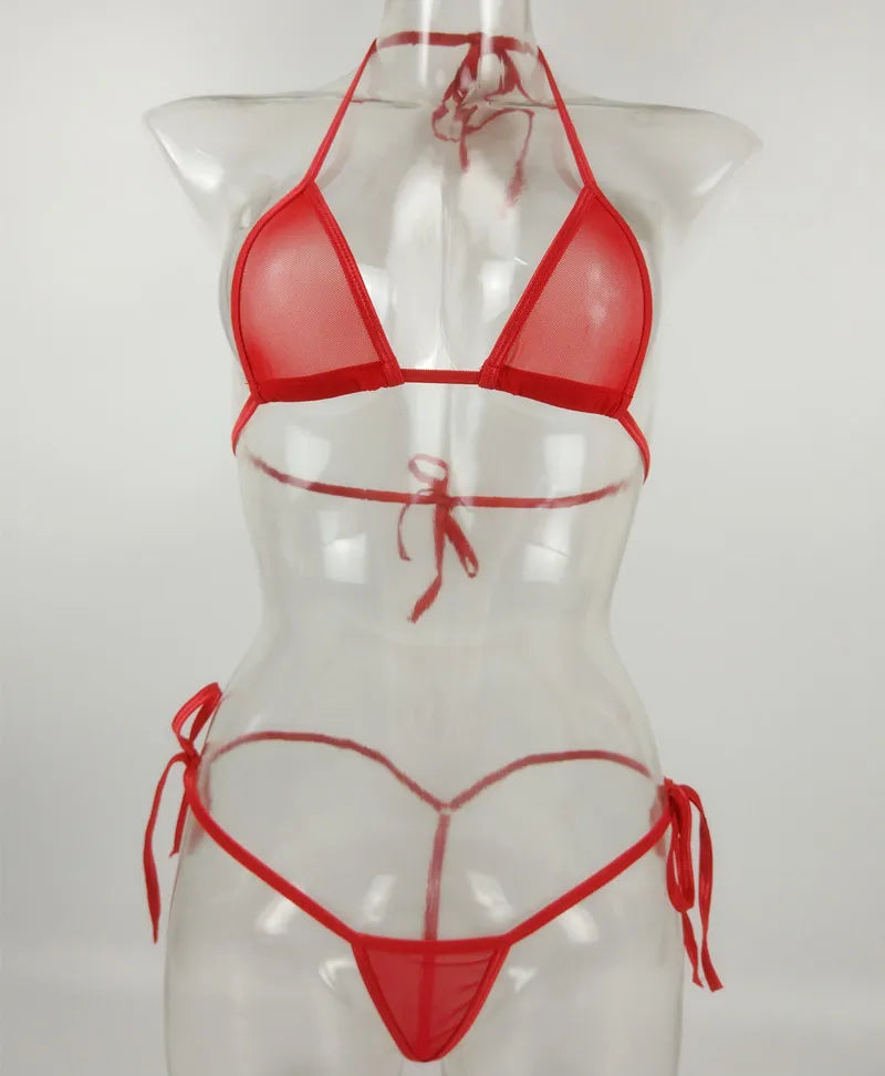 DEKA Transparent Mini Micro Bikini Set Extreme Hot Tiny Triangle Swimwear Beachwear Bathingsuit Mesh Underwear Lingerie Swimsuit