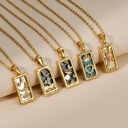 YILUOCD Original Zirconia Tarot Card Necklace Classic Tarot Queen Lover Magician Moon Wealth Amulet Stainless Steel Jewelry