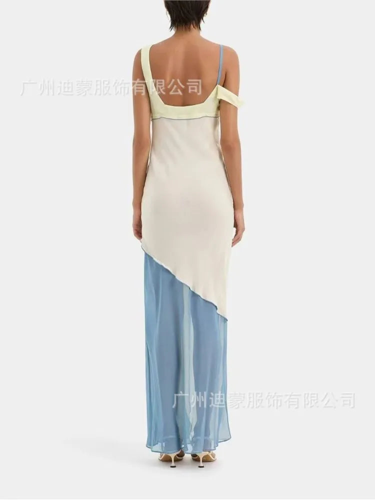 Summer New V-neck Sleeveless Long Dress Women Fashion Casual Comfortable Slim Sexy One Shoulder Lace Off Shoulder Maxi Dresses