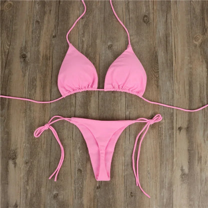 2025 Sexy Halter Solid Color Bikini Set Women&