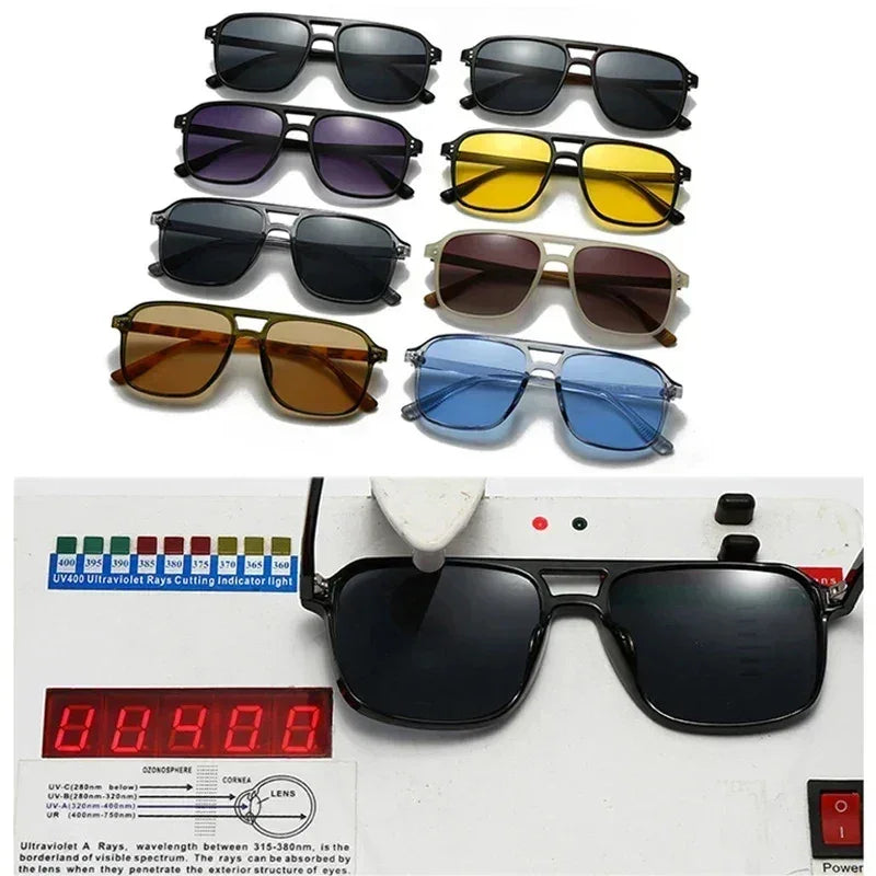 SO&amp;EI Fashion Double Bridges Square Rivets Women Sunglasses Retro Men Gradient Shades UV400 Sun Glasses