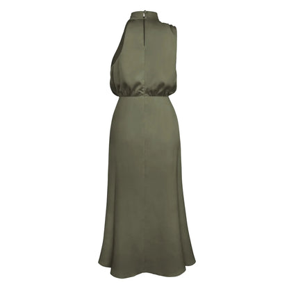 Foridol One Shoulder Turtleneck Tank Satin Women Party Dress Robe Zip Sleeveless Elegant Vintage Folds Women Clothing 2025