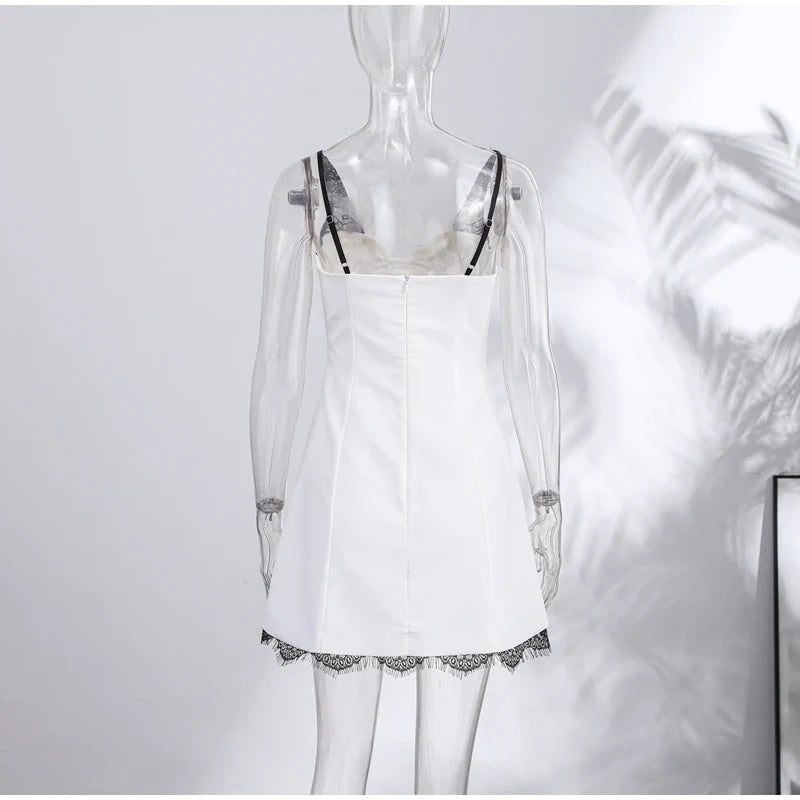 Sexy Lace Sling Patchwork Dress Women V Neck Sleeveless Backless Slim A Line Mini Dresses 2026 Summer Lady Street Party Robe
