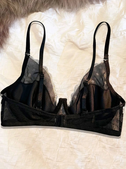 Underwear for Girls, Summer Thin Style, Pure and Sweet, Embroidered Lace, Underwire, Slimming, Deep V, Beautiful Back Bra