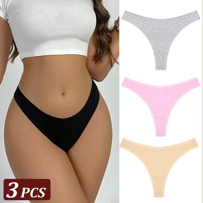3-Piece Seamless Thong Panty Set – Soft Cotton Women&