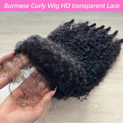13x6 Burmese Curly Wig Lace Frontal 250% Density 13x4 HD Transparent Pre Plucked Virgin Human Hair Wigs
