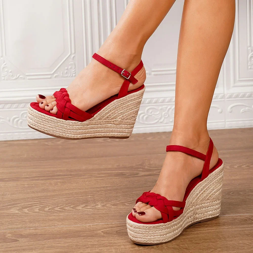 2025 Leisure Big Size 43 Summer Platform Espadrilles Sandals Women Ankle Strap 11.5cm High Heels Party Comfortable Wedges Shoes