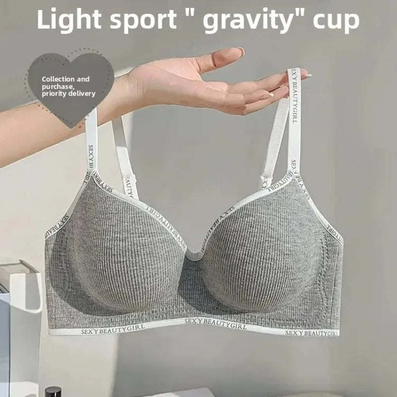 Thickened Push-Up Bra for Small Chest Wireless No Steel Ring Letter Print Adjustable Straps Anti-Slip Pads Seamless Lingerie