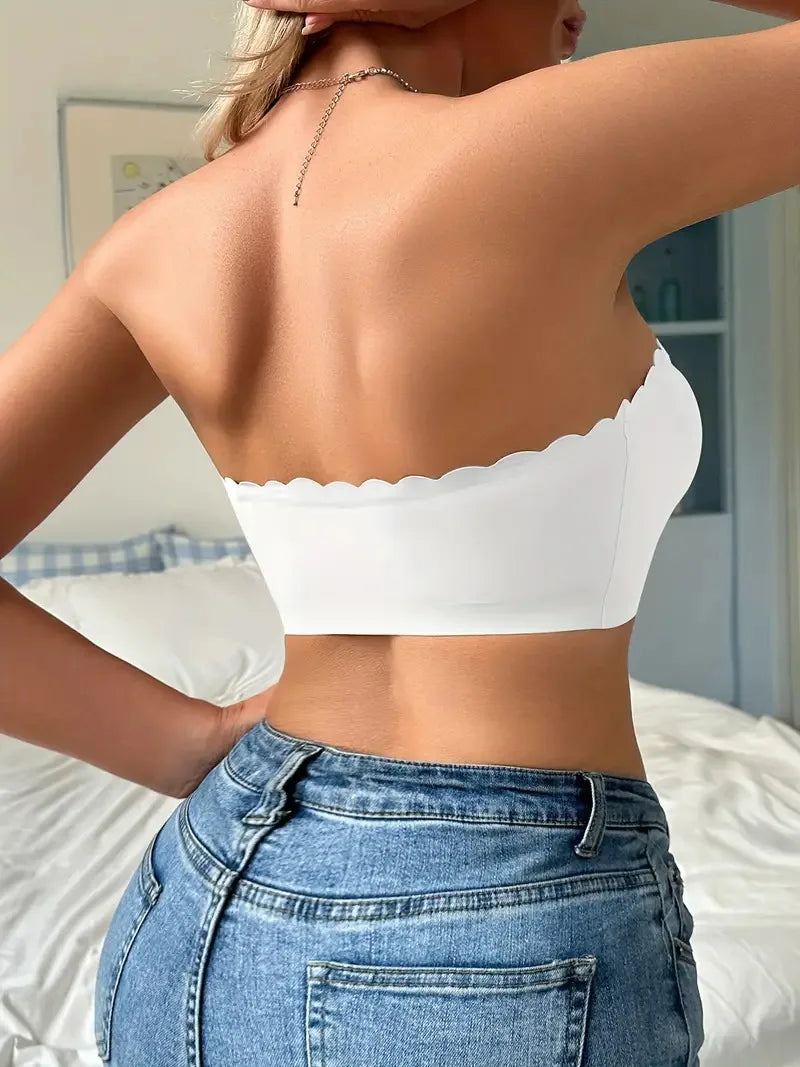 Solid Seamless Strapless Front Closure Wireless Strapless Bra, Sexy Comfy Push Up Bra, Women&