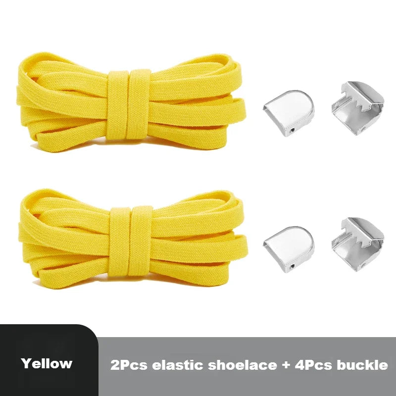 1 Pair Flat Elastic No-Tie Shoe Laces for Sneakers Tennis Shoes Quick Clip-On Shoelaces Accessories for Kids &amp; Adults