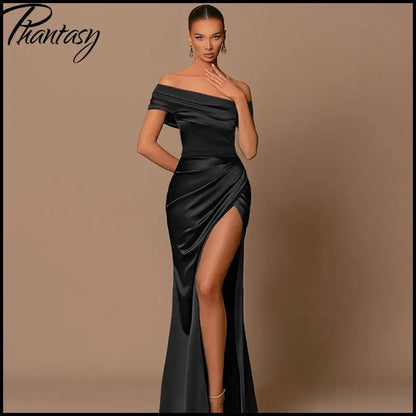 Elegant Satin Solid Color Off-Shoulder Women&