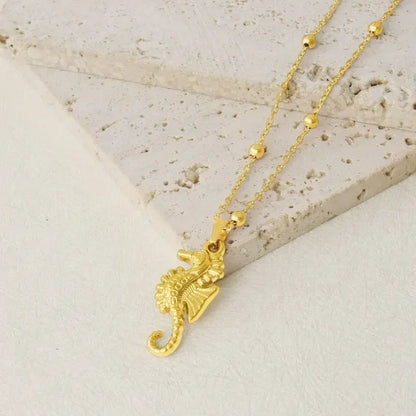 1Pc Temperament Fashion Summer Beach Blue Marine Life Sea Horse Shell Turtle Mini Fish Bead Necklace Classic Clavicle Chain