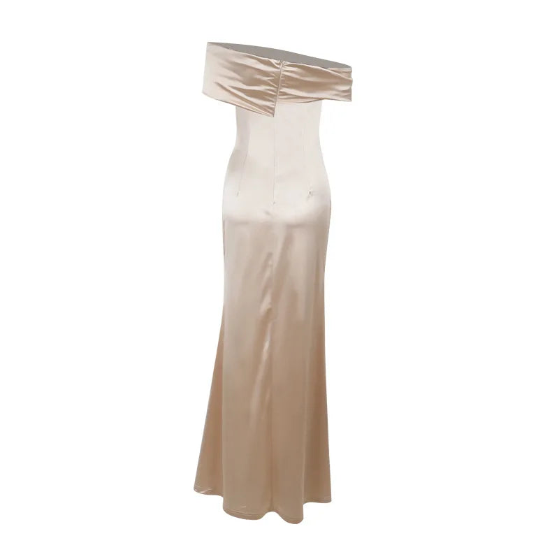 Elegant Satin Solid Color Off-Shoulder Women&