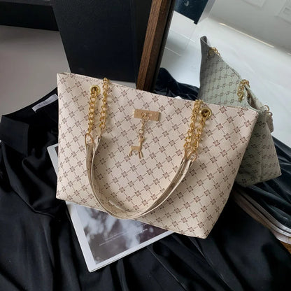 None Presbyopia Handbag Soft Leather Large Capacity Tote For Women With Hanging Accessories Shoulder Bag