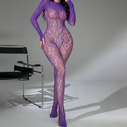 New Erotic Fishnet Bodystocking Purple Temptation Pajamas Women&
