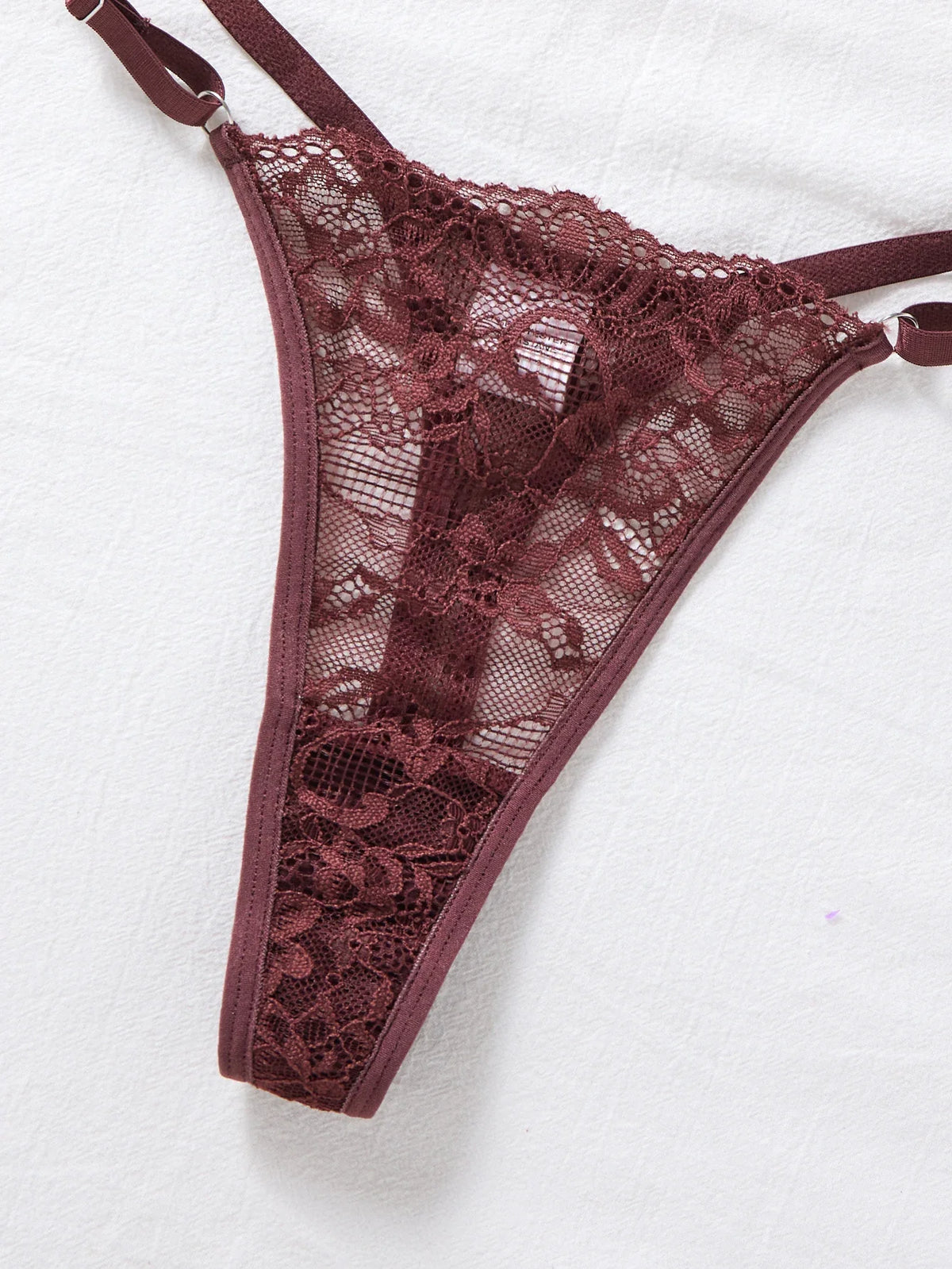 Deep Brown Lace Sexy Deep V Bra And G-string Transparent Hollow Design Women&